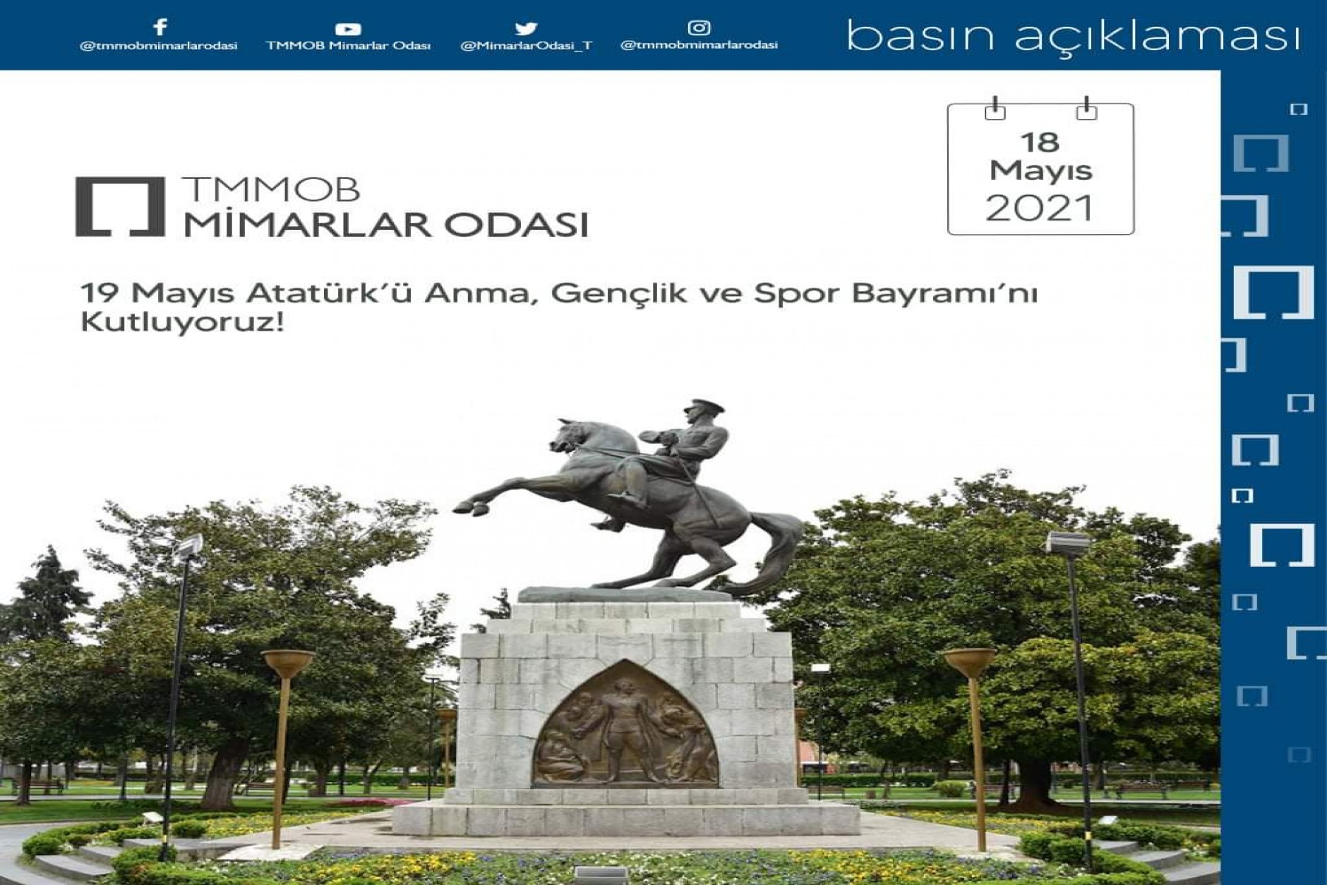 19 MAYIS ATATÜRK'Ü ANMA, GENÇLİK VE SPOR BAYRAMINI KUTLUYORUZ!